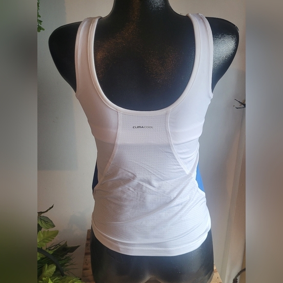 Adidas Clima Cool Technology Tank Top in White with Blue Trim S - Picture 5 of 6